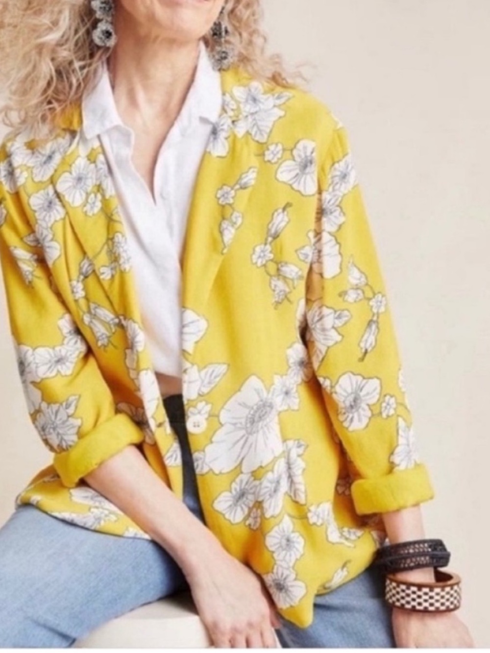 Anthropologie Cleobella Freesia Yellow Floral Blazer